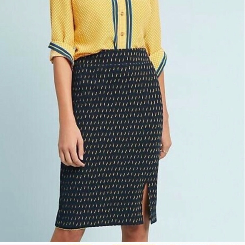 Anthropologie Maeve Hannon Textured Navy Pencil Skirt Size 4 Career Office